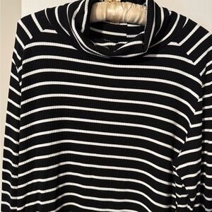 Jones New York Black and White Striped Cowl Neck Sweater